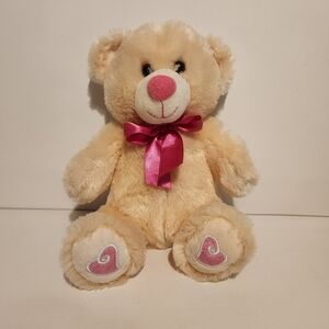 10” Beige Bear with Pink Bow and embroidered hearts